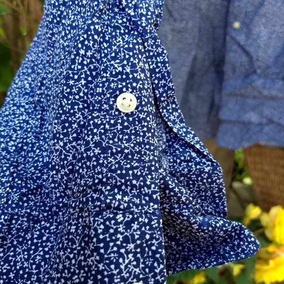 navy blue white floral pattern dress shirt - Picture 3 of 9